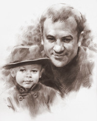 © Алексей Точин. Портрет отца с сыном. Бумага/сепия.