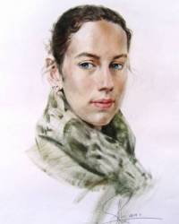 © Алексей Точин. Портрет девушки с шарфом. Бумага/сухая кисть.