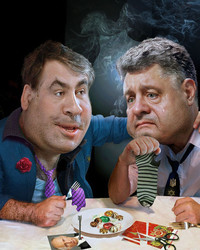 © Andrew Zavgo. Порошенко и Саакашвили дружеский шарж. Фото.