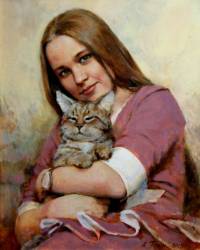 © Алексей Точин. Портрет девушки с котенком маслом по фото. Холст/масло.