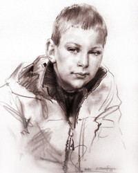 © Алексей Точин. Портрет мальчика в куртке.. Бумага/сепия.