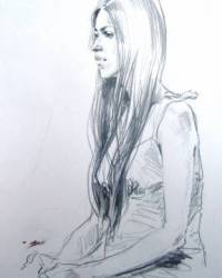 © Алексей Точин. Портрет девушки с руками. Набросок с натуры.. Бумага/графитный карандаш.