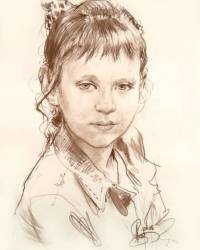 © Алексей Точин. Детский портрет с натуры. Бумага/сепия.